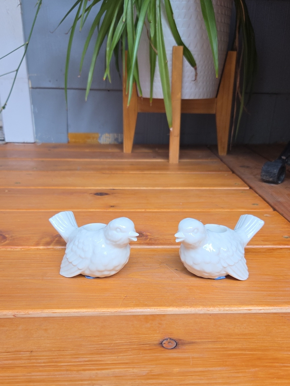 Vintage White Ceramic Bird Candle Holders - Set of 2